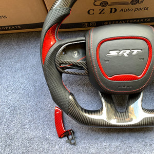 CZD Autoparts for  Dodge Durango 2018-2021 carbon carbon fiber steering wheel gloss red carbon fiber thumb grips