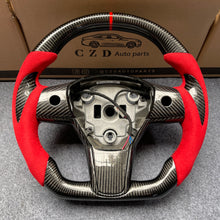 Load image into Gallery viewer, CZD Tesla Model 3 2017/2018/2019/2020 carbon fiber steering wheel with red stripe line
