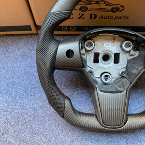 Tesla Model 3 2017/2018/2019/2020 carbon fiber steering wheel from CZD with black leather