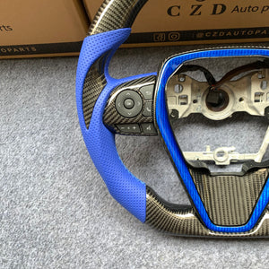 CZD Autoparts For Toyota Avalon 2018-2022 carbon fiber steering wheel blue perforated leather sides