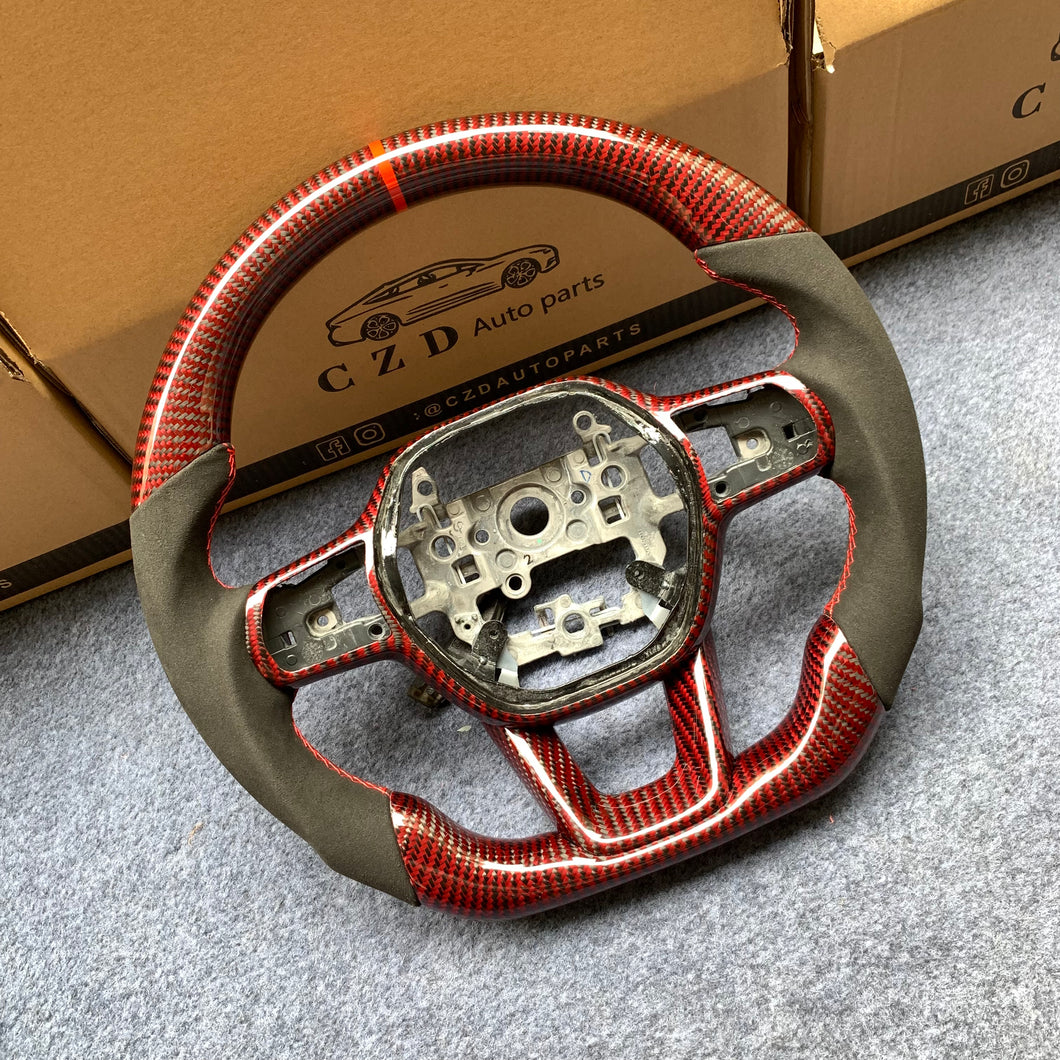 CZD Autoparts For Honda 11th gen Civic carbon fiber steering wheel gloss red carbon fiber trim