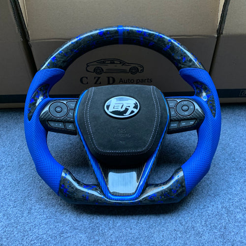 CZD Autoparts for Toyota 8th gen Camry se xse le xle 2018-2022  carbon fiber steering wheel forged carbon fiber with blue flakes top and bottom