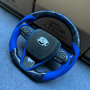 CZD Autoparts for Toyota 8th gen Camry se xse le xle 2018-2022  carbon fiber steering wheel forged carbon fiber with blue flakes top and bottom