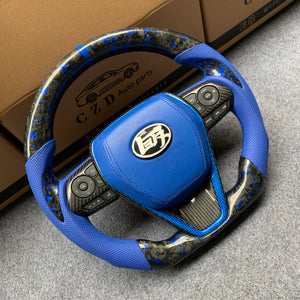 CZD Autoparts for Toyota 8th gen Camry se xse le xle 2018-2022  carbon fiber steering wheel forged carbon fiber with blue flakes top and bottom