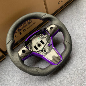 Tesla Model 3 2017/2018/2019/2020 carbon fiber steering wheel from CZD all leather
