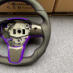 Tesla Model 3 2017/2018/2019/2020 carbon fiber steering wheel from CZD all leather