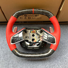 Load image into Gallery viewer, CZD Chevrolet Corvette C8 2020 carbon fiber steering wheel with red perforated