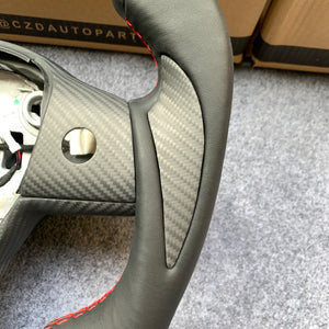 CZD Tesla Model 3 2017/2018/2019/2020 carbon fiber steering wheel with red stitching