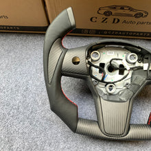 Load image into Gallery viewer, CZD Tesla Model 3 2017/2018/2019/2020 carbon fiber steering wheel with red stitching