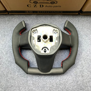 CZD Tesla Model 3 2017/2018/2019/2020 carbon fiber steering wheel with red stitching