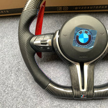 Load image into Gallery viewer, CZD Autoparts for BMW M1 M2 M3 M4 F80 F82 F83 carbon fiber steering wheel with extended red paddles shifters
