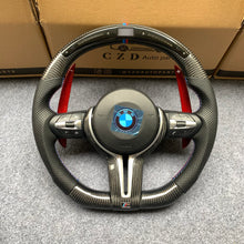 Load image into Gallery viewer, CZD Autoparts for BMW M1 M2 M3 M4 F80 F82 F83 carbon fiber steering wheel with extended red paddles shifters