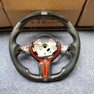 CZD Autoparts for BMW M1 M2 M3 M4 X5M X6M  carbon fiber steering wheel Black perfrated with M-colors stitching