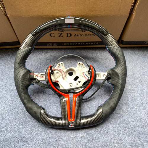 CZD Autoparts for BMW M1 M2 M3 M4 X5M X6Mcarbon fiber steering wheel Top 9MM M-colors stripe