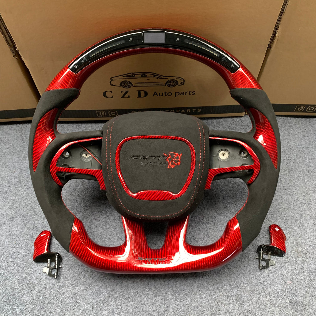 CZD Autoparts for  Dodge Durango 2018-2021 carbon carbon fiber steering wheel gloss red carbon fiber top and bottom