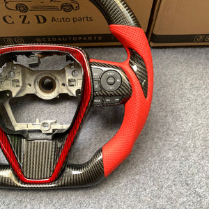 CZD Autoparts For Toyota 8th gen Camry se xse le xle 2018-2022 carbon fiber steering wheel red perforated leather sides