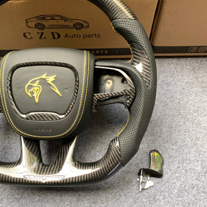 CZD Autoparts for Dodge Durango 2018-2021  carbon carbon fiber steering wheel with gloss black carbon fiber paddles