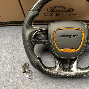 CZD Autoparts for Dodge Durango 2018-2021 carbon carbon fiber steering wheel with gloss black carbon fiber paddles