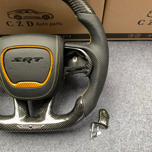 CZD Autoparts for Dodge Durango 2018-2021 carbon carbon fiber steering wheel with gloss black carbon fiber paddles