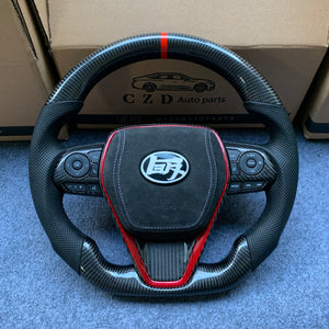 CZD Autoparts for Toyota 8th gen Camry se xse le xle 2018-2022 carbon fiber steering wheel red stripe line at top