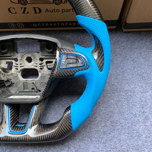 CZD auto parts For Ford Focus MK3 RS/ST /EcoSport/Escape/Kuga/C-MAX 2015-2020 Carbon Fiber Steering Wheel With blue stitching and stripe line