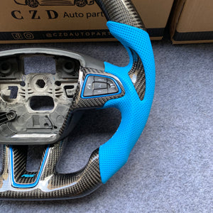 CZD auto parts For Ford Focus MK3 RS/ST /EcoSport/Escape/Kuga/C-MAX 2015-2020 Carbon Fiber Steering Wheel With blue stripe line