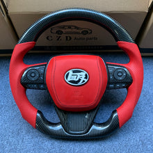 Load image into Gallery viewer, Toyota 8th gen Camry se xse le xle 2018-2022 carbon fiber steering wheel with red perfortaed leather from czd auto parts