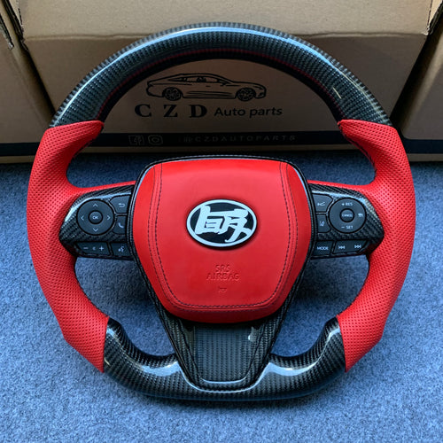 Toyota 8th gen Camry se xse le xle 2018-2022 carbon fiber steering wheel with red perfortaed leather from czd auto parts