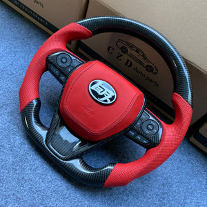 CZD Autoparts for Toyota 8th gen Camry se xse le xle 2018-2022 carbon fiber steering wheel  red smooth leather airbag cover