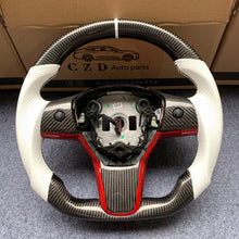 Load image into Gallery viewer, Tesla Model 3 2017/2018/2019/2020 carbon fiber steering wheel from CZD with red trim