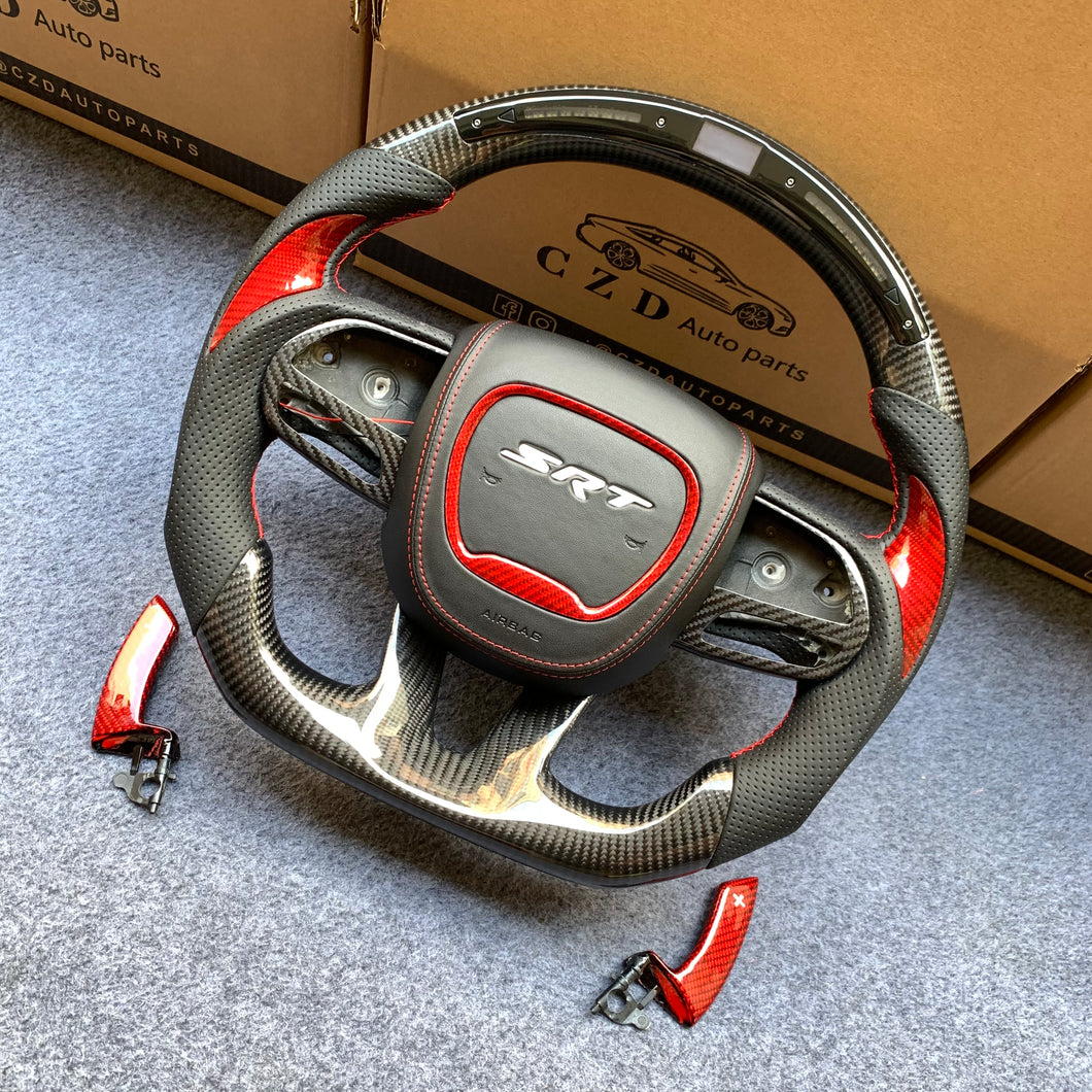 CZD Autoparts for  Dodge Durango 2018-2021 carbon carbon fiber steering wheel gloss red carbon fiber thumb grips