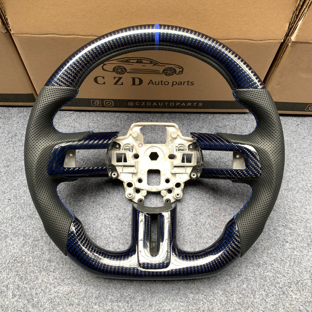 Ford Mustang 2018 2019 2020 2021 2022 carbon fiber steering wheel from czd auto parts with perforated leather