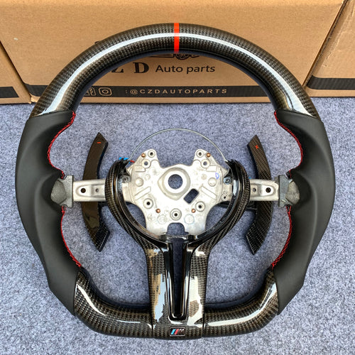 CZD Autoparts forBMW M1 M2 M3 M4 X5M X6M carbon fiber steering wheel with extended black carbon fiber paddles shifters