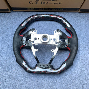 CZD Autoparts For Honda FK8 2016-2021 carbon fiber steering wheel gloss forged carbon fiber with red wire thumbgrips