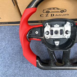 CZD Autoparts for  Dodge (SRT) Challenger 2015-2021 carbon carbon fiber steering wheel red perforated leather sides