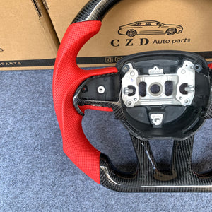 CZD Autoparts For Dodge Durango 2018-2021 carbon fiber steering wheel with red perforated leather sides