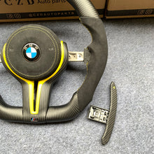 Load image into Gallery viewer, CZD Autoparts for  BMW M1 M2 M3 M4 F80 F82 F83  carbon fiber steering wheel Black Alcantara with yellow stripe