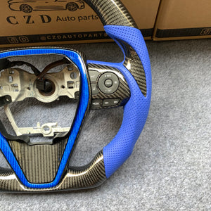 CZD Autoparts for Toyota 8th gen Camry se xse le xle 2018-2022 carbon fiber steering wheel blue perforated leather sides