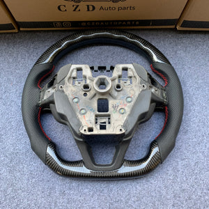 CZD Autoparts for Ford  Edge SE ST AWD/ Fusion/ Mondeo MK5/ Galaxy/ S-Max 2013-2020 carbon fiber steering wheel with round top and flat bottom shape