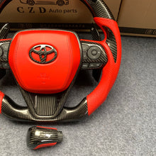 Load image into Gallery viewer, CZD auto parts for 2019-2022 Toyota 8th gen Camry se xse le xle/Avalon carbon fiber steering wheel with red perfortaed leather