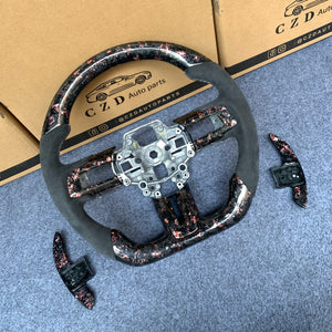 CZD Autoparts For Ford Mustang 2018-2022 carbon fiber steering wheel gloss forged carbon fiber with rose gold flackes