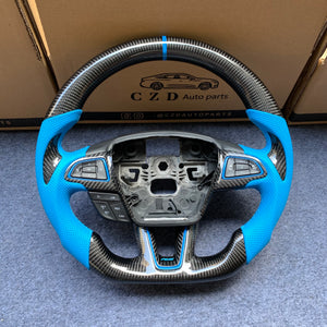 CZD auto parts For Ford Focus MK3 RS/ST /EcoSport/Escape/Kuga/C-MAX 2015-2020 Carbon Fiber Steering Wheel With blue stripe line