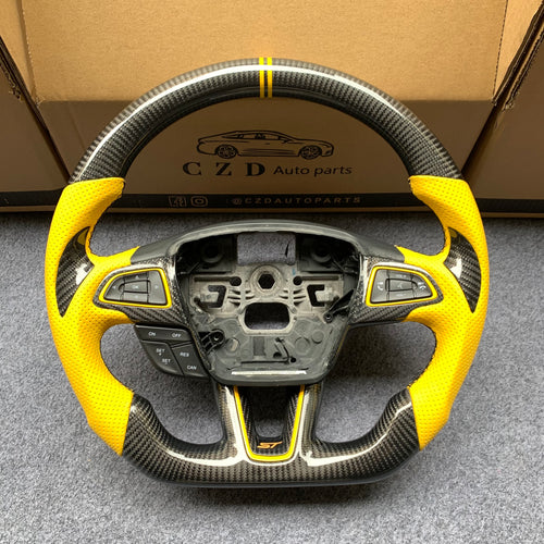 CZD auto parts For Ford Focus MK3 RS/ST /EcoSport/Escape/Kuga/C-MAX 2015-2020 Carbon Fiber Steering Wheel With yellow perforated leather