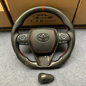 CZD Autoparts For Toyota Avalon 2019-2022 carbon fiber steering wheel gloss carbon fiber gear knob