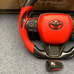 CZD auto parts for 2019-2022 Toyota 8th gen Camry se xse le xle/Avalon carbon fiber steering wheel with red perfortaed leather