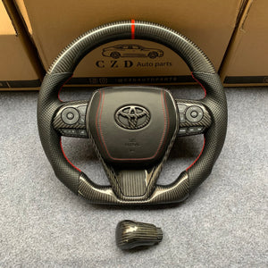 CZD Autoparts for Toyota Avalon 2019-2022 carbon fiber steering wheel black smooth learher airbag cover