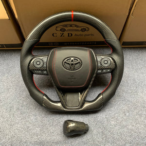 CZD Autoparts for Toyota Avalon 2019-2022 carbon fiber steering wheel black carbon fiber knob