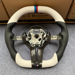 CZD Autoparts for BMW M5 F10 M6 F12 F13 carbon fiber steering wheel white alcantara with M-color stitching