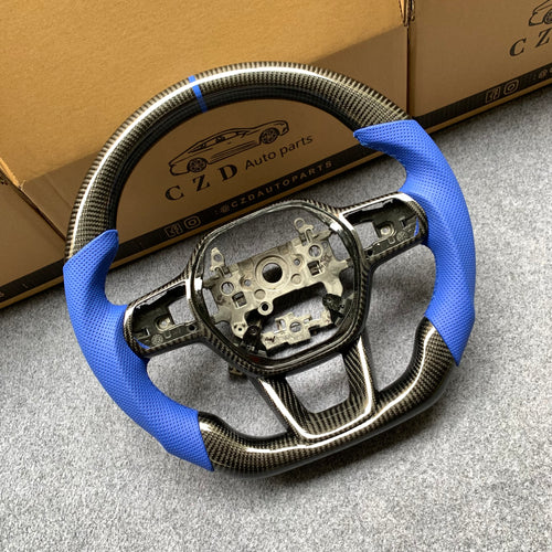 CZD Autoparts For Honda 11th gen Civic XI carbon fiber steering wheel blue perforated leather sides
