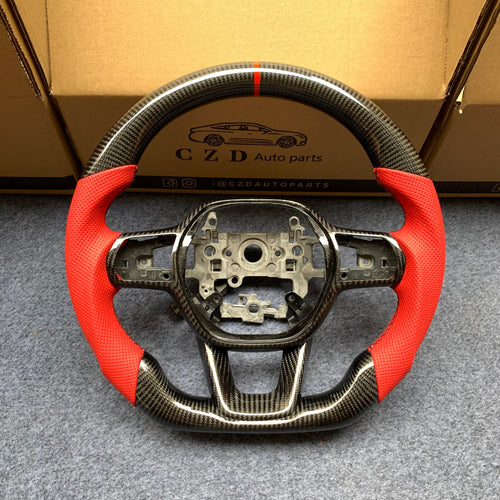 CZD Autoparts For Honda 11th gen Civic XI carbon fiber steering wheel red perforated leather sides